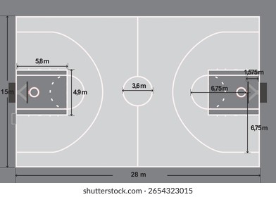 Dimensões do campo de basquete. ilustração vetorial