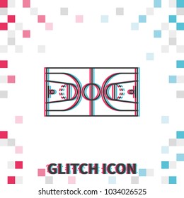 Basketball field  glitch effect vector icon.