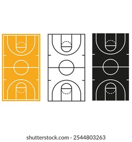 Conjunto de vetor de ícone de campo de basquete. Coleção de sinais de ilustração de quadra de basquete. Símbolo ou logotipo de basquete.