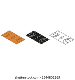 Conjunto de vetor de ícone de campo de basquete. Coleção de sinais de ilustração de quadra de basquete. Símbolo ou logotipo de basquete.