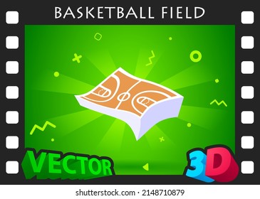 Basketball field isometric design icon. Vector web illustration. 3d colorful concept