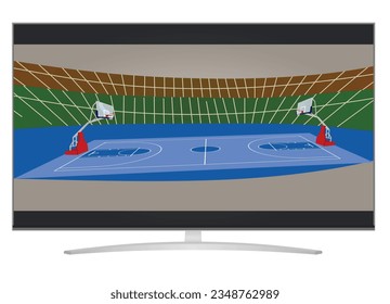 Basketball field on TV. vector