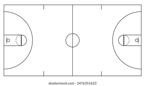 Basketball Field Scheme Outline. Sports and entertainment concept vector art