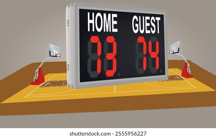 Basketball field with scoreboard. vector illustration