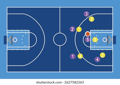 Basketball field tactics. vector illustration