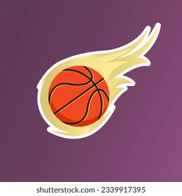 Basketball in fire flying down. Vector illustration