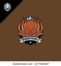 basketball and fire illustration for emblem logo