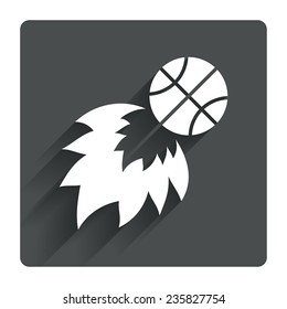 Basketball fireball sign icon. Sport symbol. Gray flat square button with shadow. Modern UI website navigation. Vector
