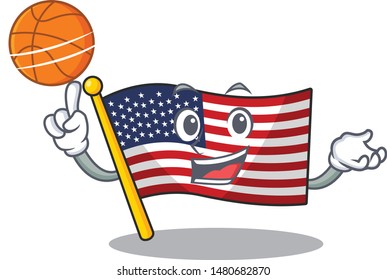 With basketball flag america isolated in the cartoon