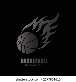 Basketball with flame  logo on black background,, vector illustration