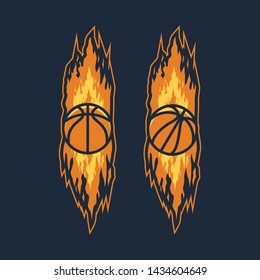 Basketball with flames logo template. 