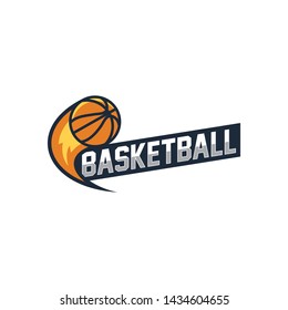 Basketball with flames logo template.