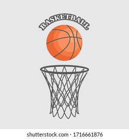 Basketball flat background with ball and hoop