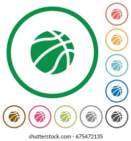 Basketball flat color icons in round outlines on white background