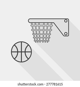 Basketball flat icon with long shadow, line icon