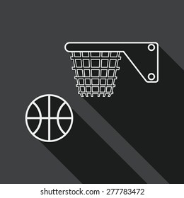 Basketball flat icon with long shadow, line icon