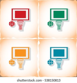 Basketball. Flat sticker with shadow on old paper. Vector illustration