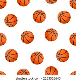 Basketball Flat Style Seamless Pattern On White Background. Ball.  