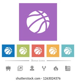 Basketball flat white icons in square backgrounds. 6 bonus icons included.