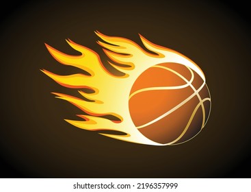 Basketball in flight on fire.
Vector abstract illustration showing movement of flaming basketball on dark background. Drawing in format eps10.