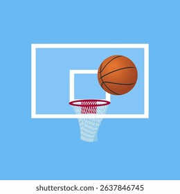 basketball in flight towards a basketball hoop on a basketball backboard