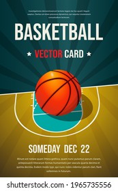 Basketball Flyer, Poster Design, Sports Invitation Vector Editable Template. Basketball Court And Ball Background