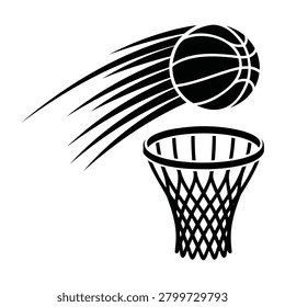 Basketball Flying into Hoop with Motion Trails Silhouette