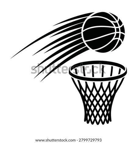 Basketball Flying into Hoop with Motion Trails Silhouette