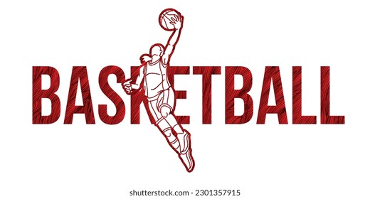 Basketball Font Text Design with Female Sport Player Cartoon Graphic Vector