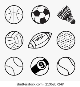 basketball, football, golf, rugby, billiard, baseball, badminton, volleyball, tennis vector