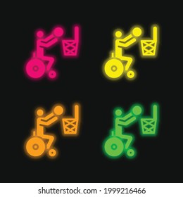 Basketball four color glowing neon vector icon