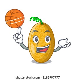 With basketball fresh honeydew melon on cartoon table