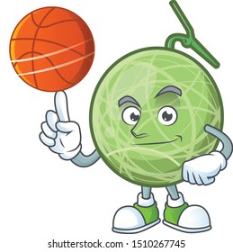 With basketball fruit melon cartoon mascot for diet