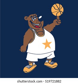  basketball funny bear mascot vector illustration isolated on blu background