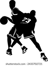 Basketball Game Black and White Silhouette Vector Design Illustration
