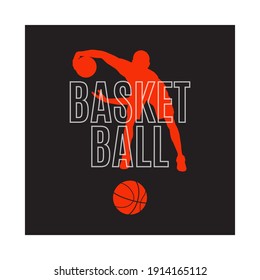 Basketball game emblem, label, print, t-shirt design, vector illustration. Basketball dribbling skills, moves, tricks. Typography sport poster, banner or flyer template.