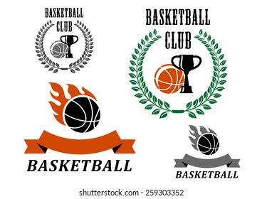 Basketball Game Emblems Symbols Fire Flames Stock Vector (Royalty Free ...