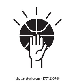 basketball game, hand with ball equipment recreation sport silhouette style icon vector illustration