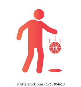 basketball game, player bouncing ball recreation sport gradient style icon vector illustration