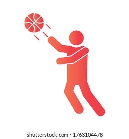 basketball game, player throws ball recreation sport gradient style icon vector illustration