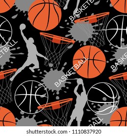 Basketball Game Seamless Pattern. Sports Abstract Background. Basket Balls Texture. Seamless Sport Pattern With Balls. Creative Grunge Design Of Sport. Sport Vector