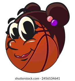 Basketball girl cartoon mascot with frizzy hair, illustration character vector clip art work of hand drawn