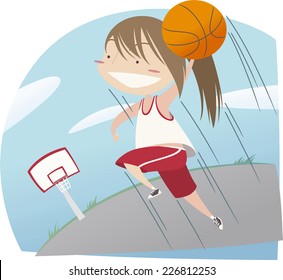 Basketball girl dunk illustration