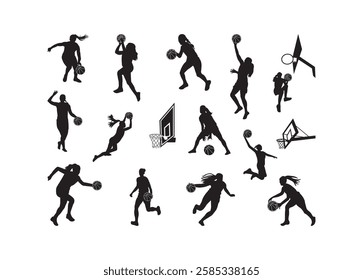 Basketball Girl Player vector bundle, Basketball Girl Player, Basketball Girl Player silhouette.