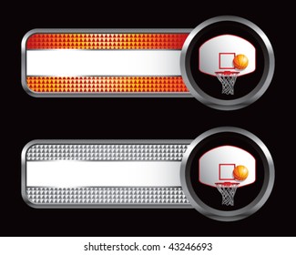 basketball goal orange and silver checkered banners