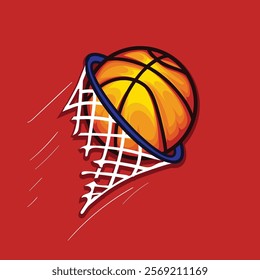 
Basketball going speed and net break illustration design