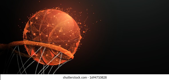 Basketball going through the basket from lines, triangles, particle, Low poly and wireframe design