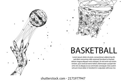Basketball going through the basket from lines, triangles, particle, Low poly and wireframe design