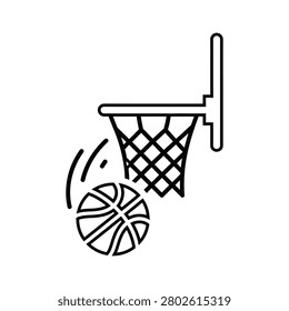 Basketball going through hoop line art vector