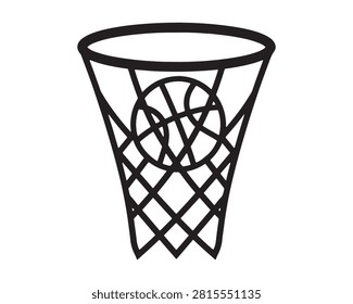 Basketball going through hoop net line icon vector illustration.